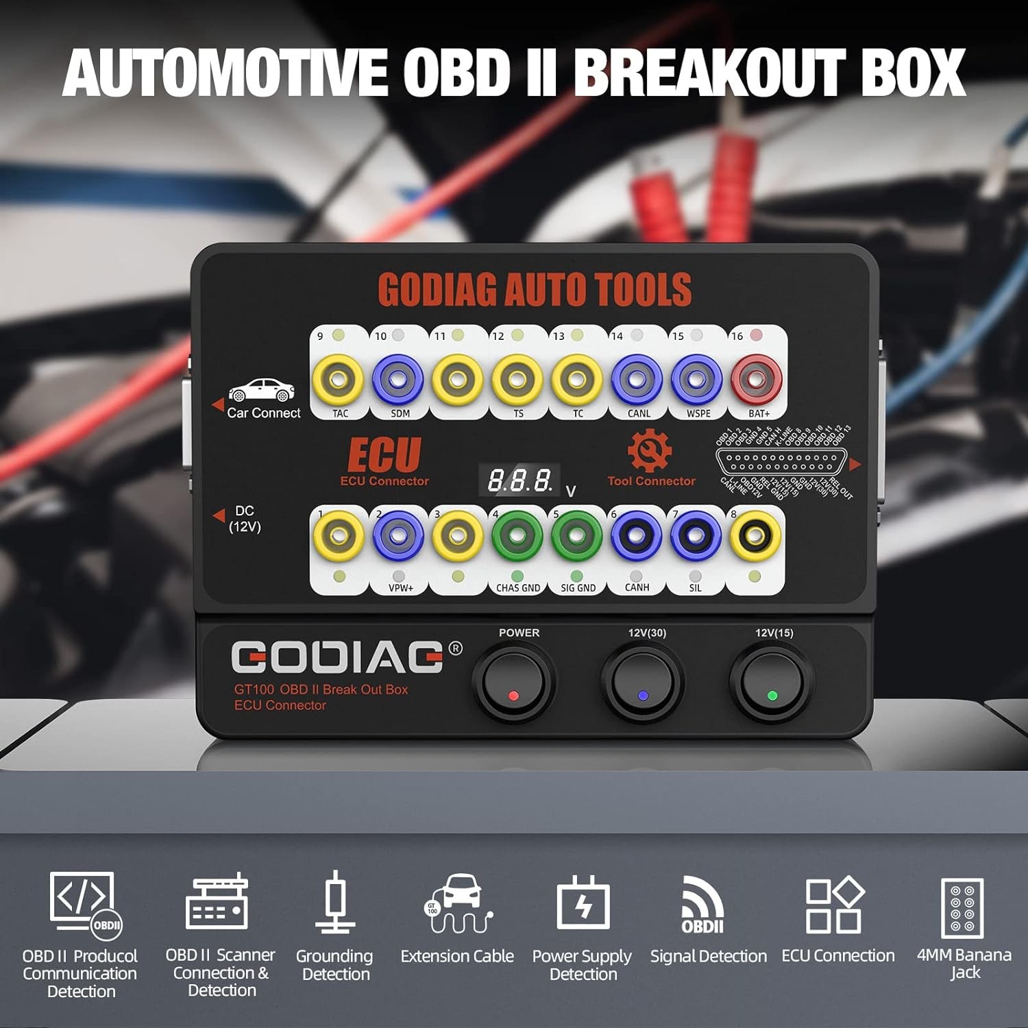 GODIAG GT100 OBDII Protocol Detector OBD2 Breakout Box E-C-U Connector