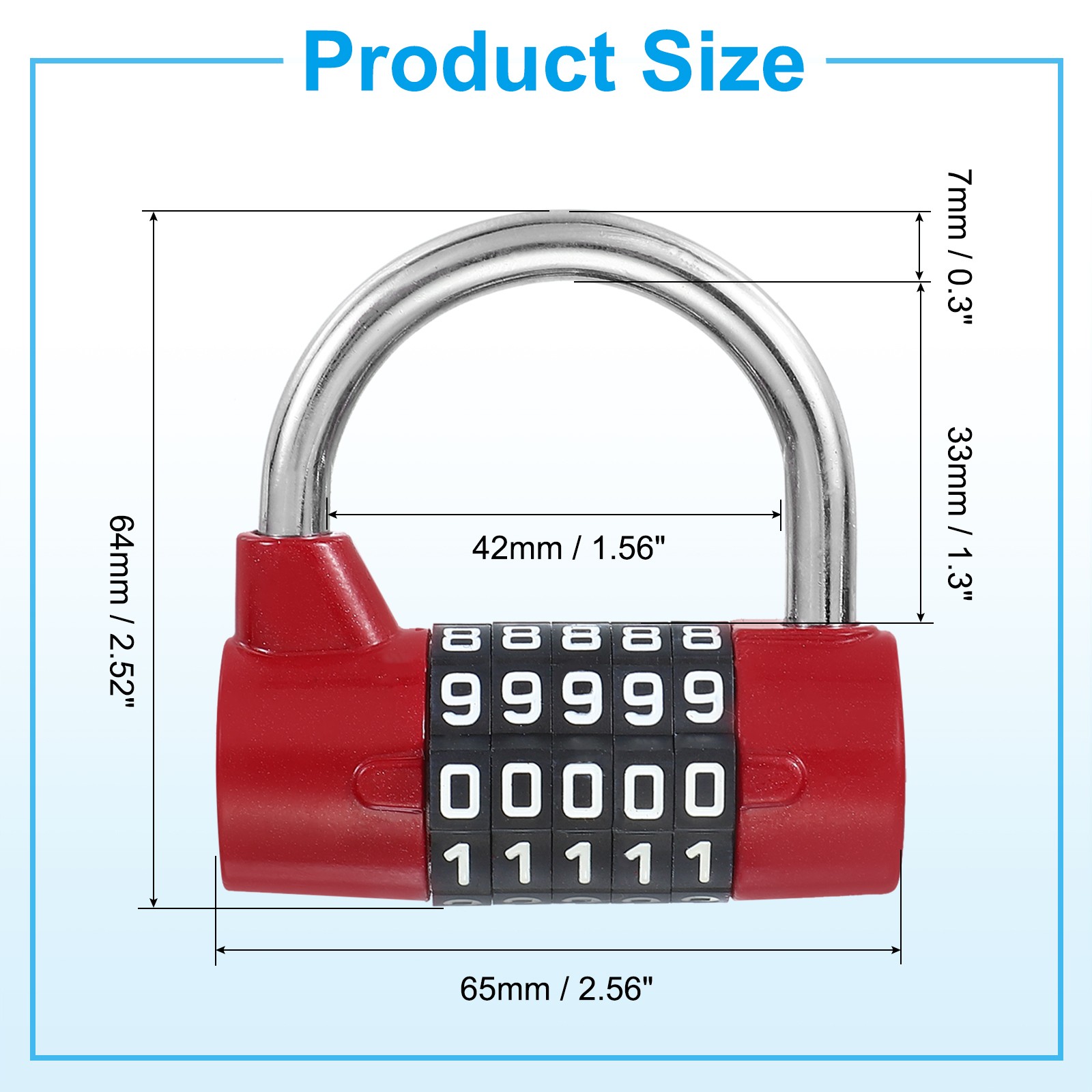 5 Digit Gym Combination Block, Red Galvanized Lock