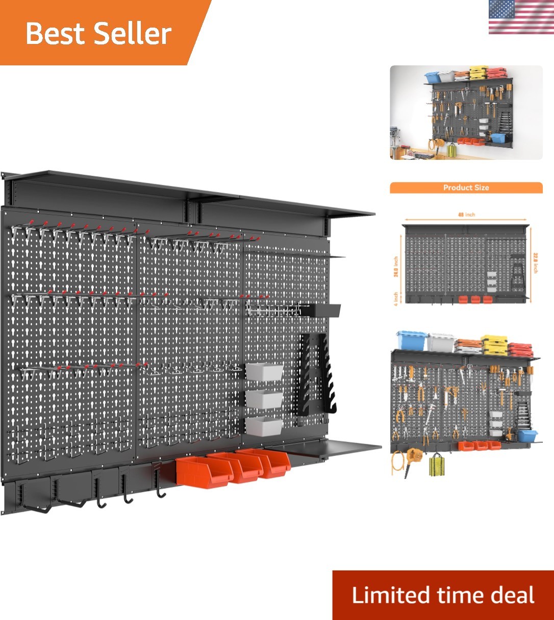 113 PCS Modular Pegboard Organizer with Heavy-Duty Hooks for Garage & Workshop