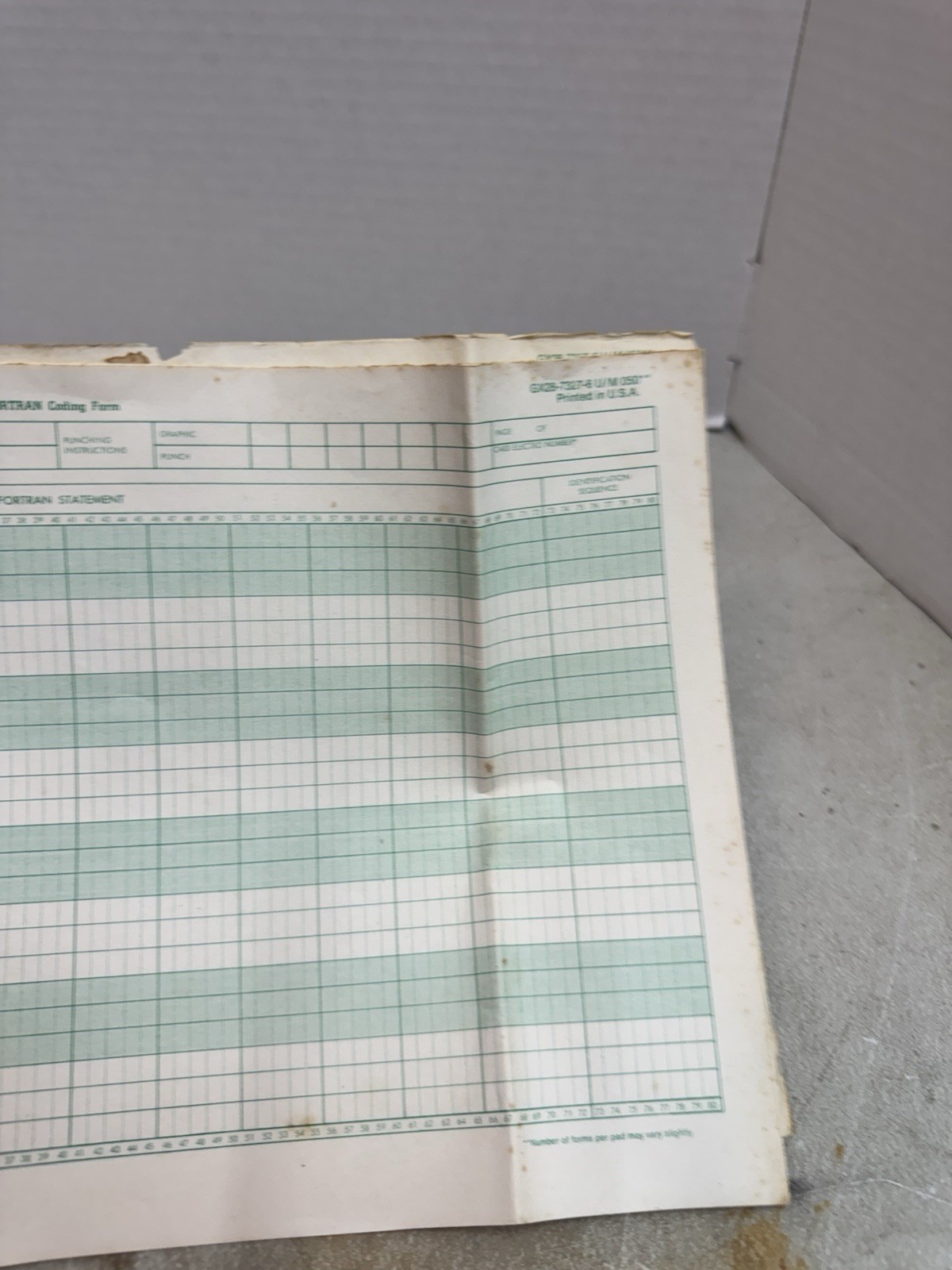 vintage ibm fortran coding form gx28-7327-6 u/m 050