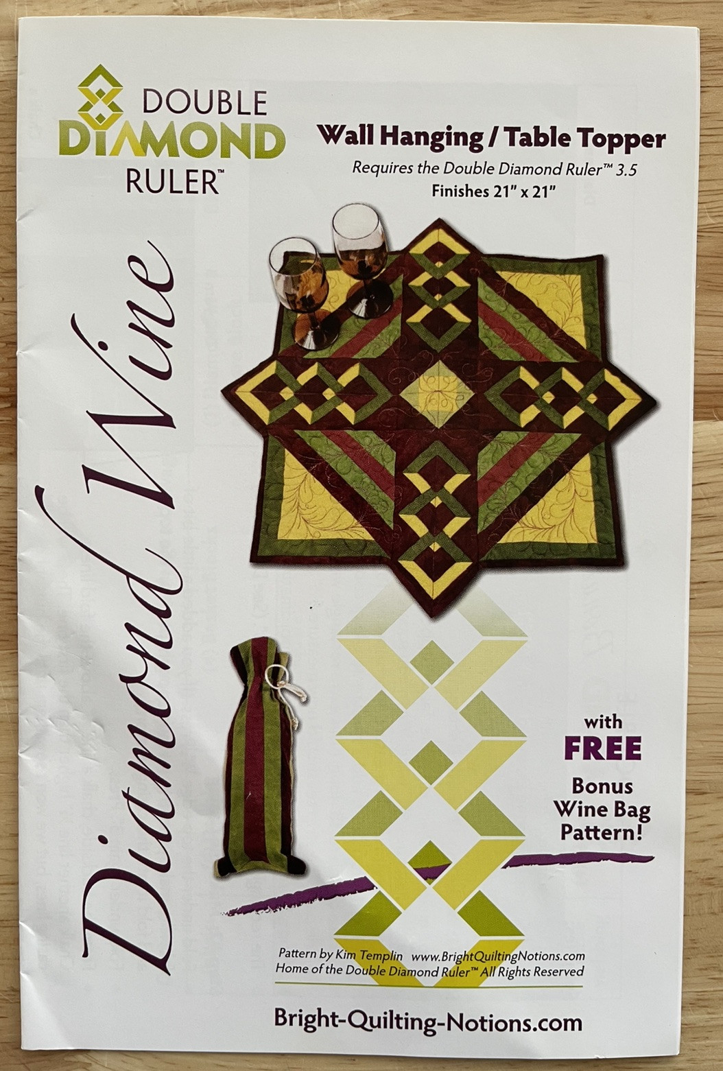 Diamond Wine Wall Hanging/Table Topper + Bonus Wine Bag Pattern