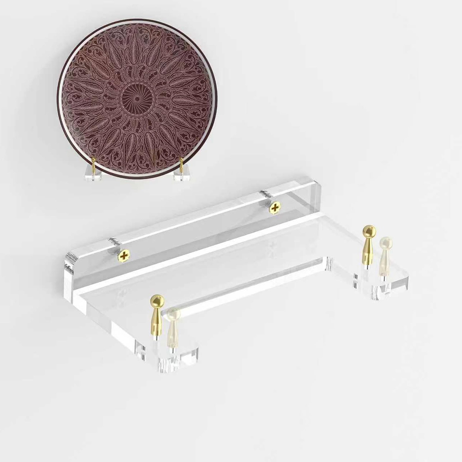 Wall-Mount Acrylic Display Shelf for Plates, Acrylic Plate Stand with Adjusta...