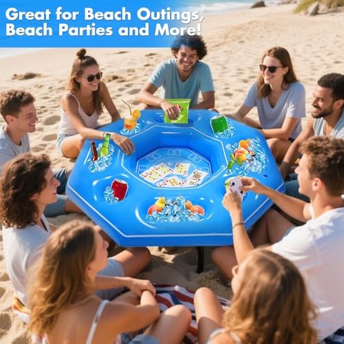 Octagonal Inflatable Game Table with Waterproof Playing Cards, Inflatable Blue