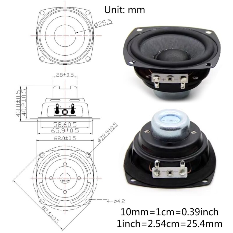 2Pc Professional Speaker 66MM 4Ohm 25W Full Magnet Loudspeaker