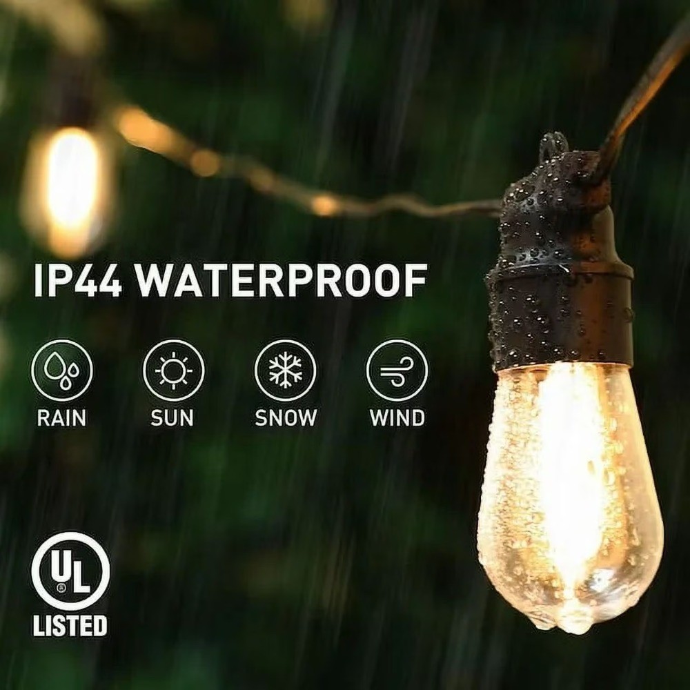 48FT LED Outdoor String Lights with Edison Shatterproof Bulbs
