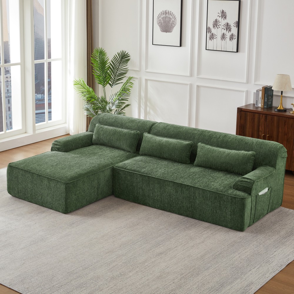 L-Shape Chenille Sofa w/ Tufted Design, Sleeper Couch for Living Room