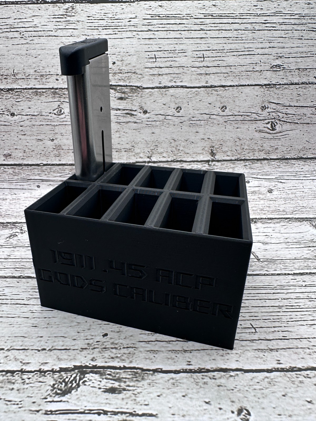 1911 Magazine Storage Rack – 10‑Slot Organizer – “God’s Caliber .45 ACP” –