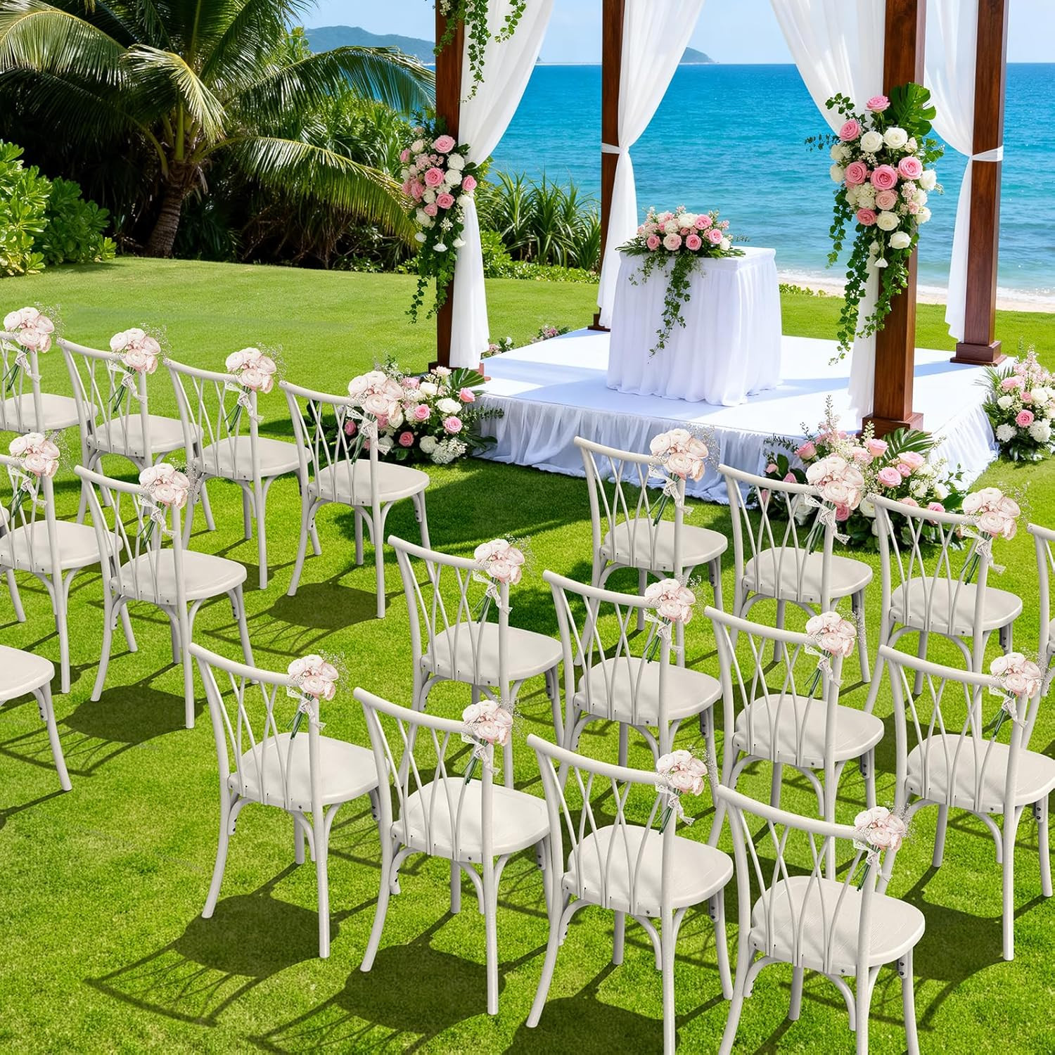 VINGLI Plastic Outdoor Dining Chairs Set of 8, Stackable Patio Dining Chairs wit