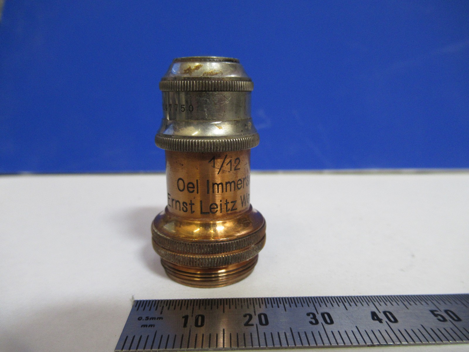 ANTIQUE BRASS OBJECTIVE "1/12" ERNST LEITZ GERMANY MICROSCOPE PART V1-A-86