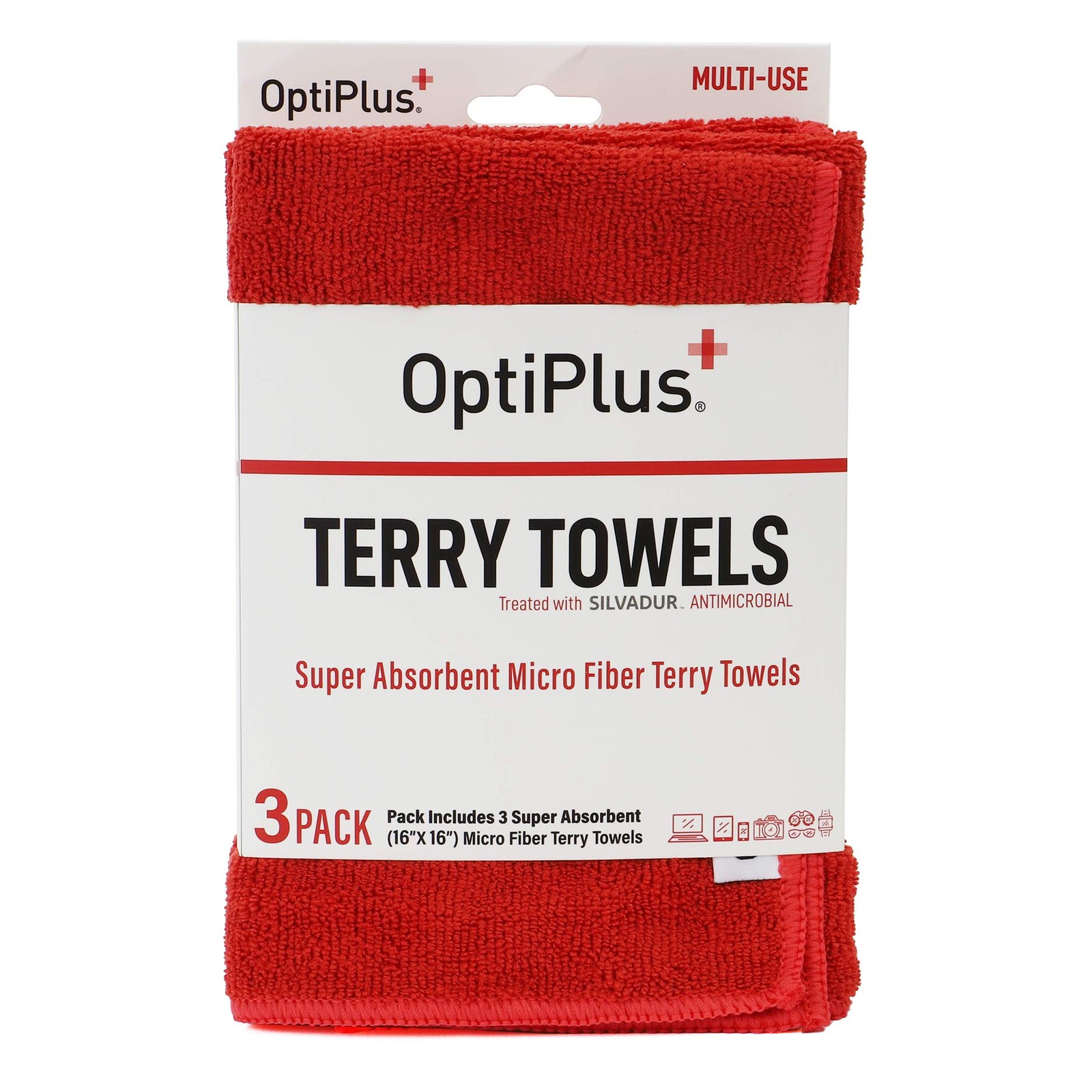 16" x 16" Microfiber Terry Towels Treated with Silvadur 930 Antimicrobial - Red