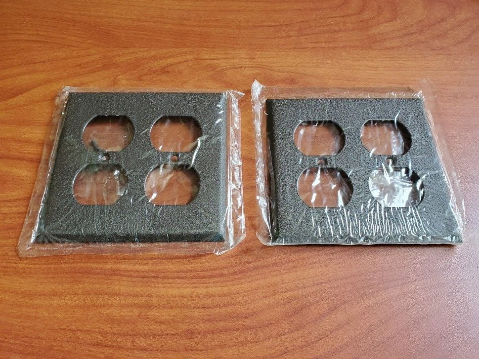 2 PACK MULBERRY Wrinkle Brown Textured Metal 2 GANG OUTLET RECEPTACLE Plate
