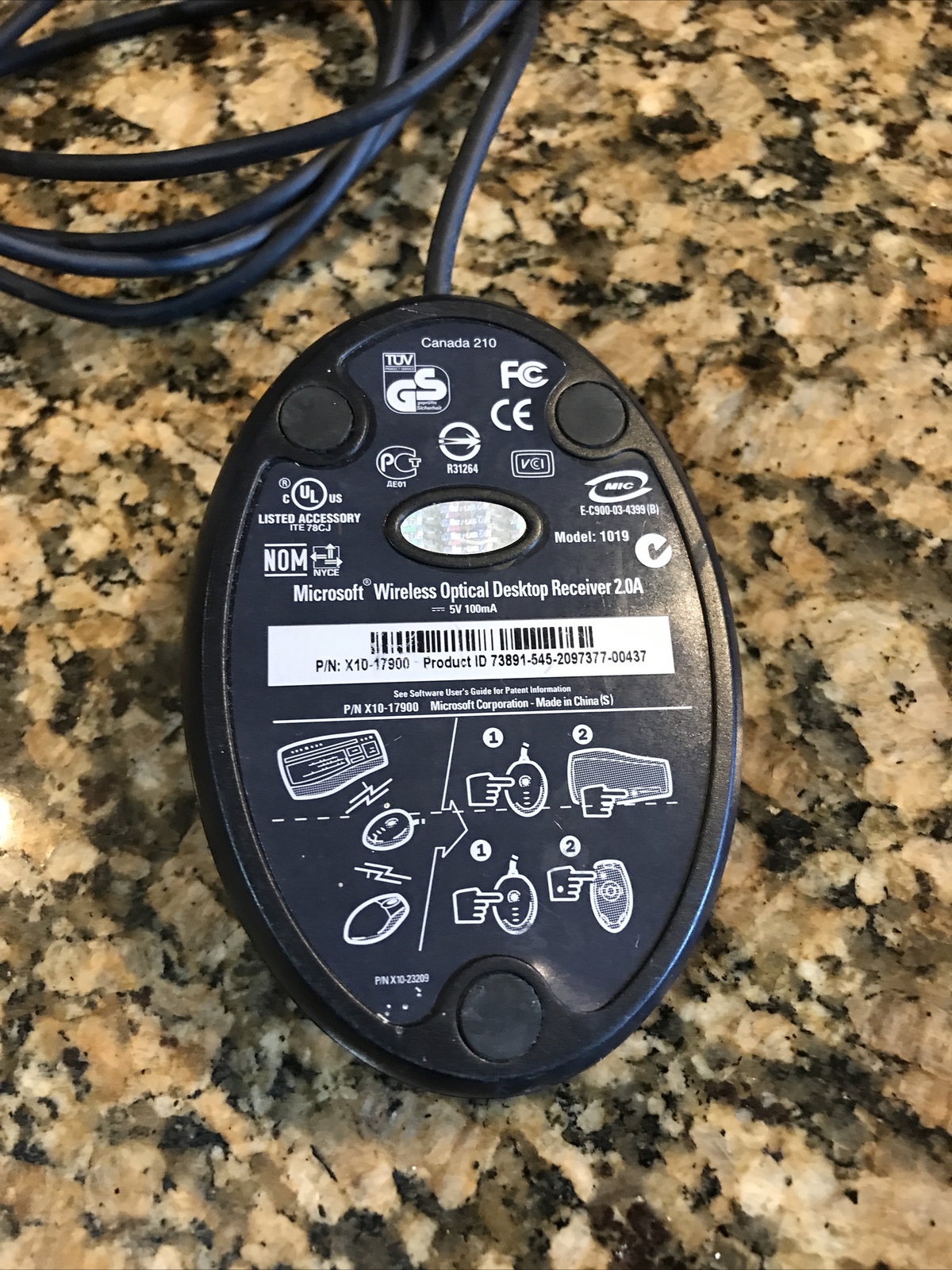 Microsoft 1019 Wireless Optical Desktop Mouse/Keyboard Receiver 2.0A X10-17900