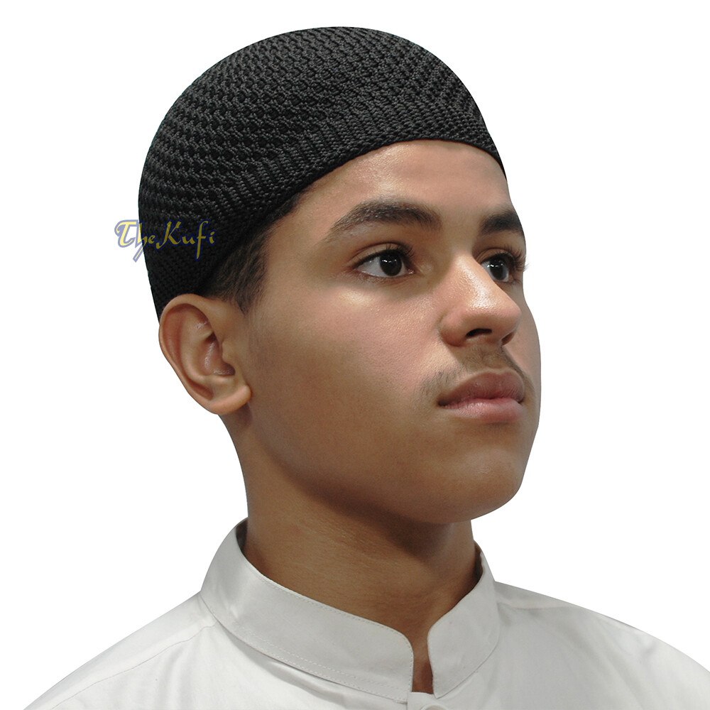 Black Kufi Cap Open-weave Nylon Knit Stretch Muslim Beanie Skull Prayer Hat