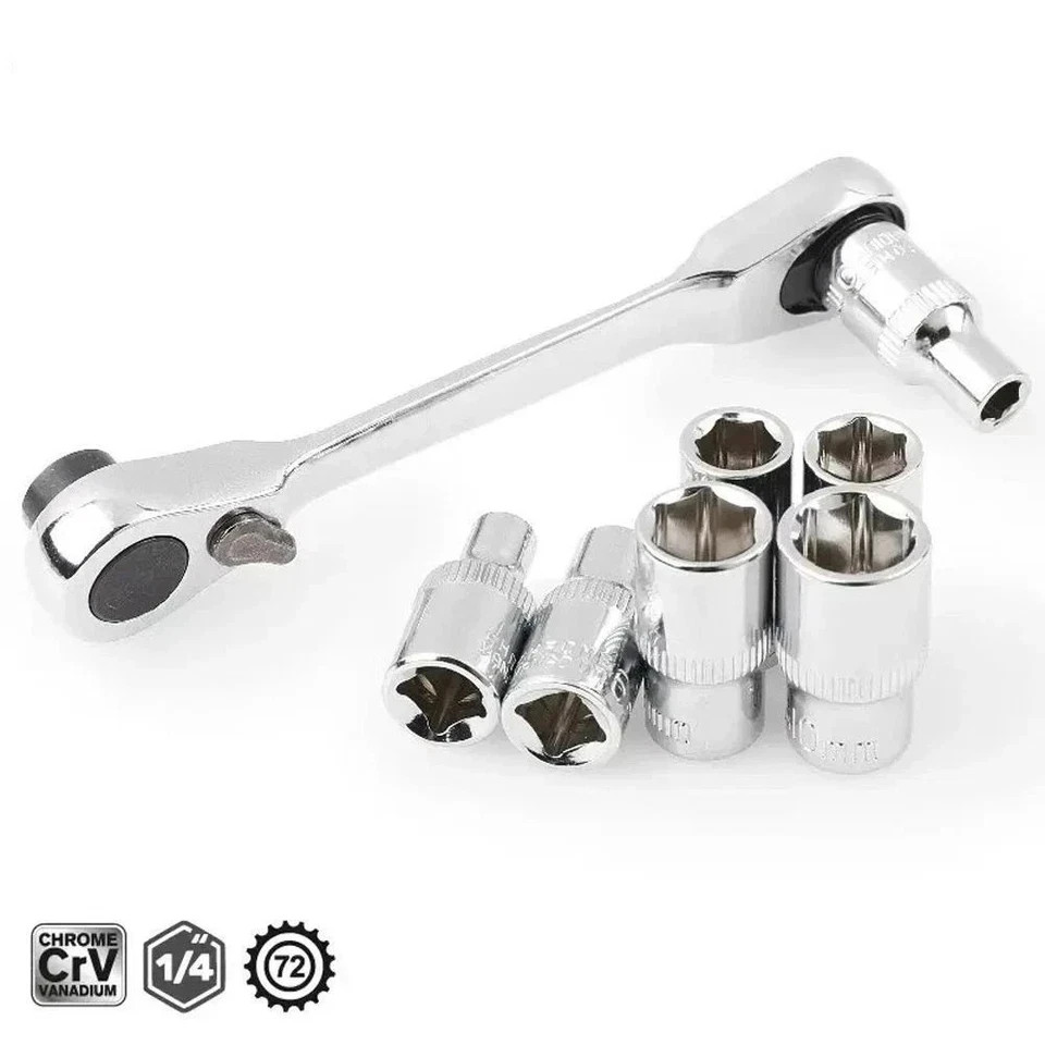 1/4" Mini Double-Ended Quick Socket Ratchet Wrench Rod Screwdriver Bit Tools
