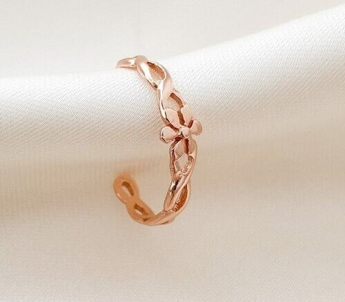 Solid Metal 925 Silver Women Infinit Flower Adjustable Toe Ring Rose Gold Plated