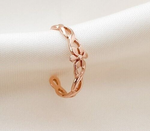 Solid Metal 925 Silver Women Infinit Flower Adjustable Toe Ring Rose Gold Plated
