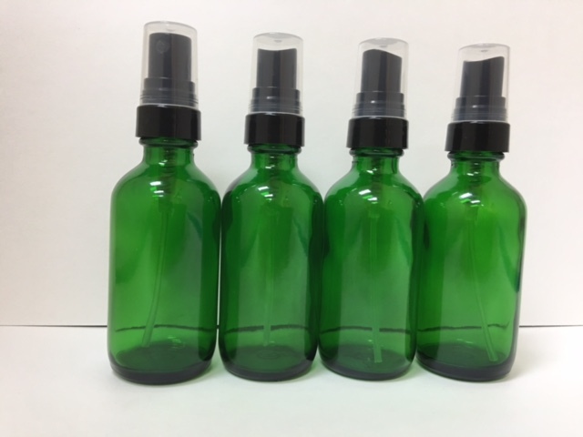 4 - GREEN 2 oz Boston GLASS ESSENTIAL OIL MIST With BLACK SPRAYER BOTTLES