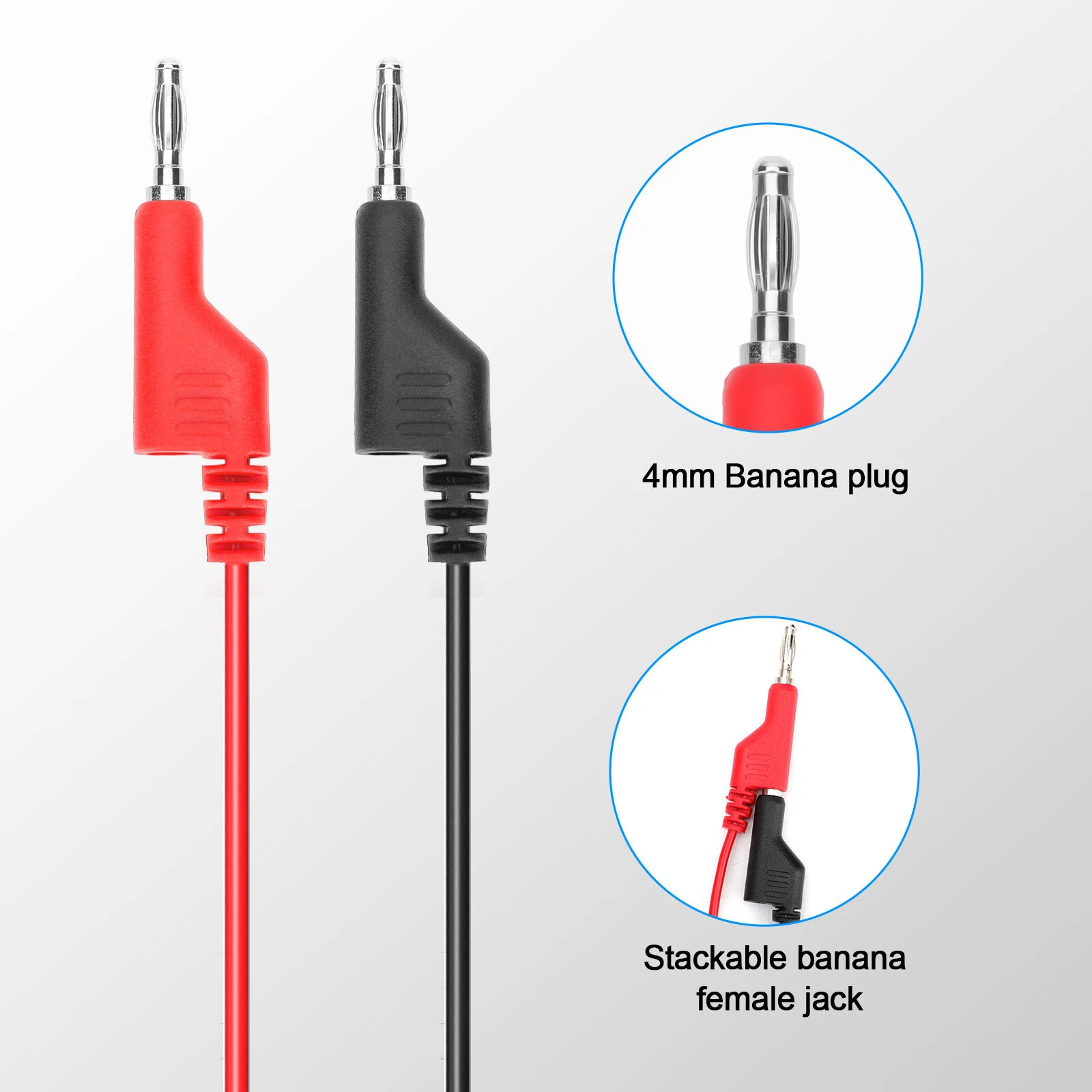 10PC 4mm Stackable Banana Plug to Test Hook Clip Test Leads & Alligator Clips
