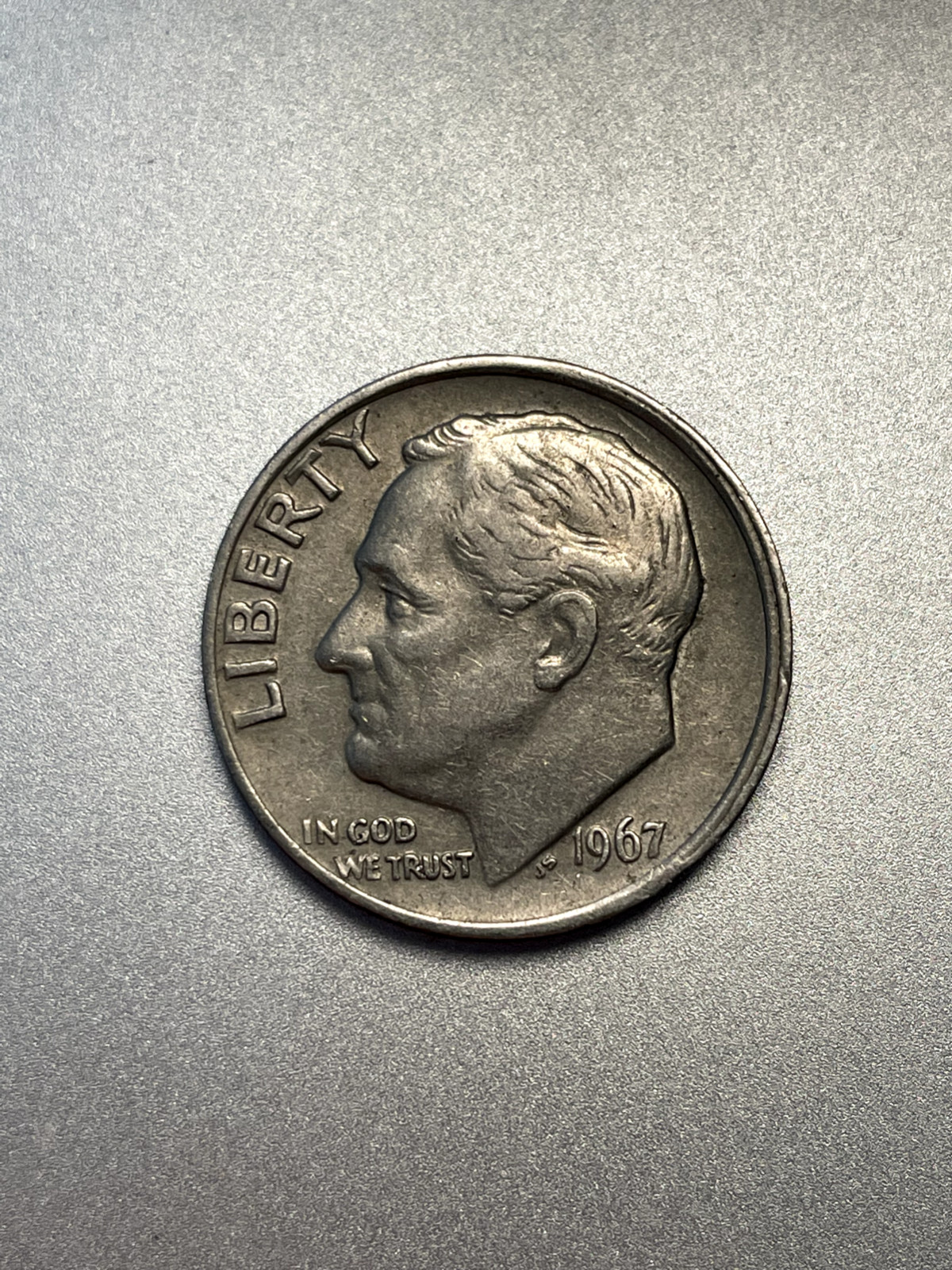 1967 Roosevelt Dime DOUBLE DIE OBSERVE ERROR DD 'IN GOD WE TRUST' and JS' RARE