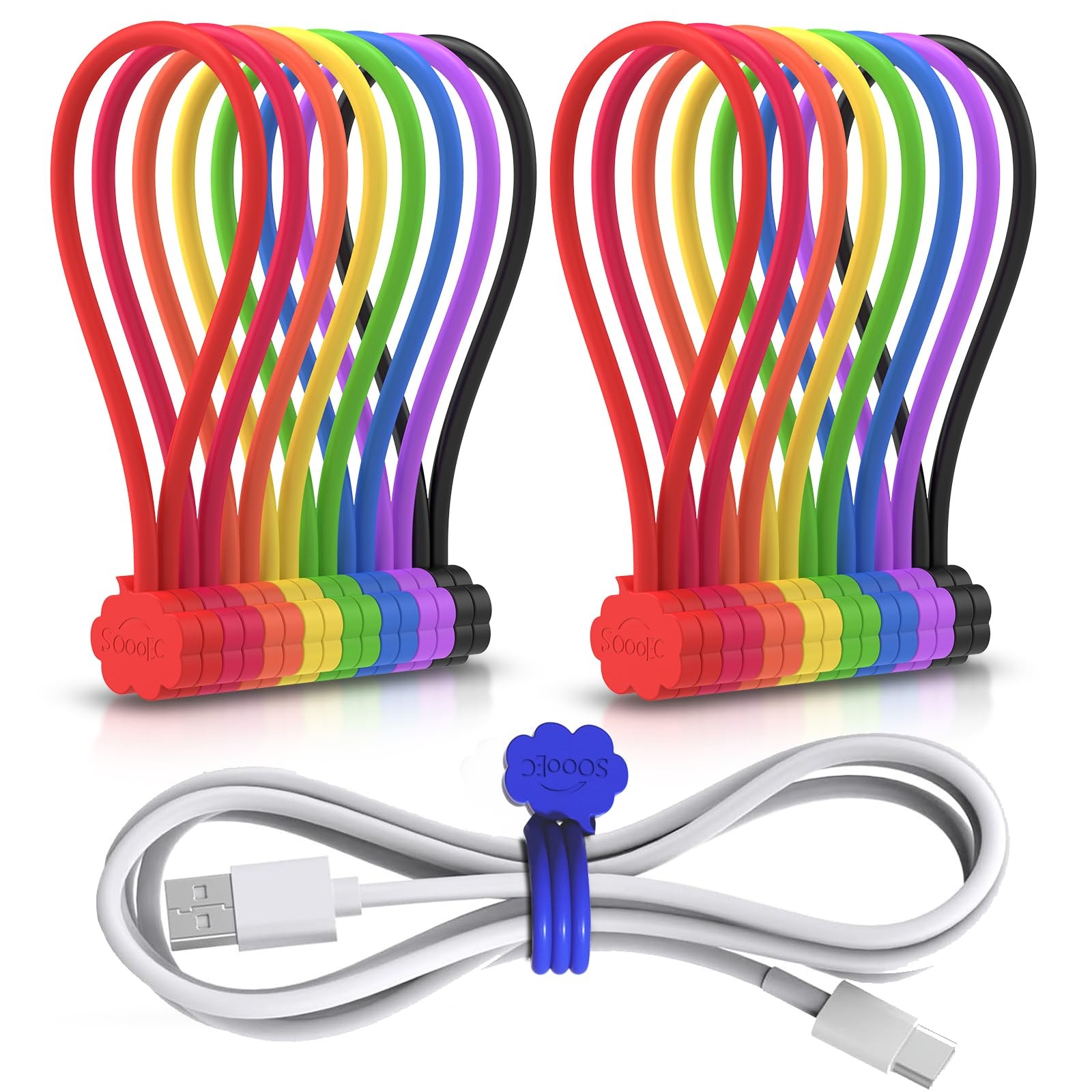 Magnetic Cable Ties 7.2 Inch 16 Pack Silicone Twist Ties for Bundling Organizing