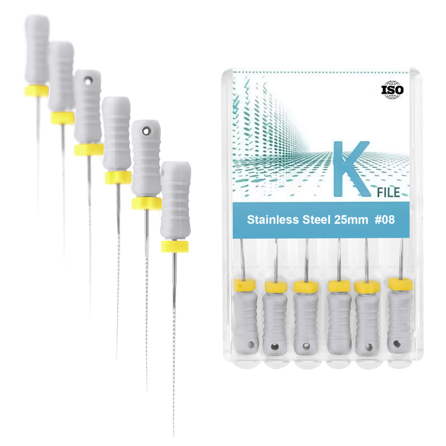 6Pcs/Pack Dental Hand Use K-Files 25mm Stainless Steel Endo Root Canal Files #08
