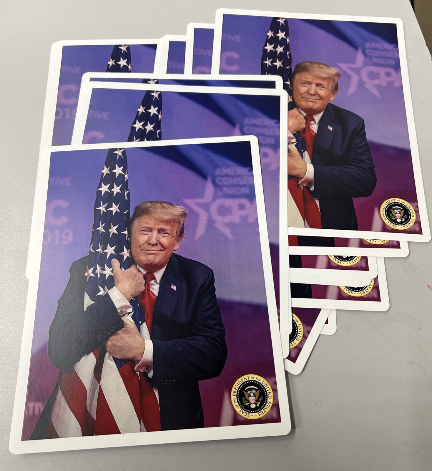 Lot Of 20 Hi Res Donald Trump 45-47 President Hugs Flag Photo MAGA 8.5" x 11"