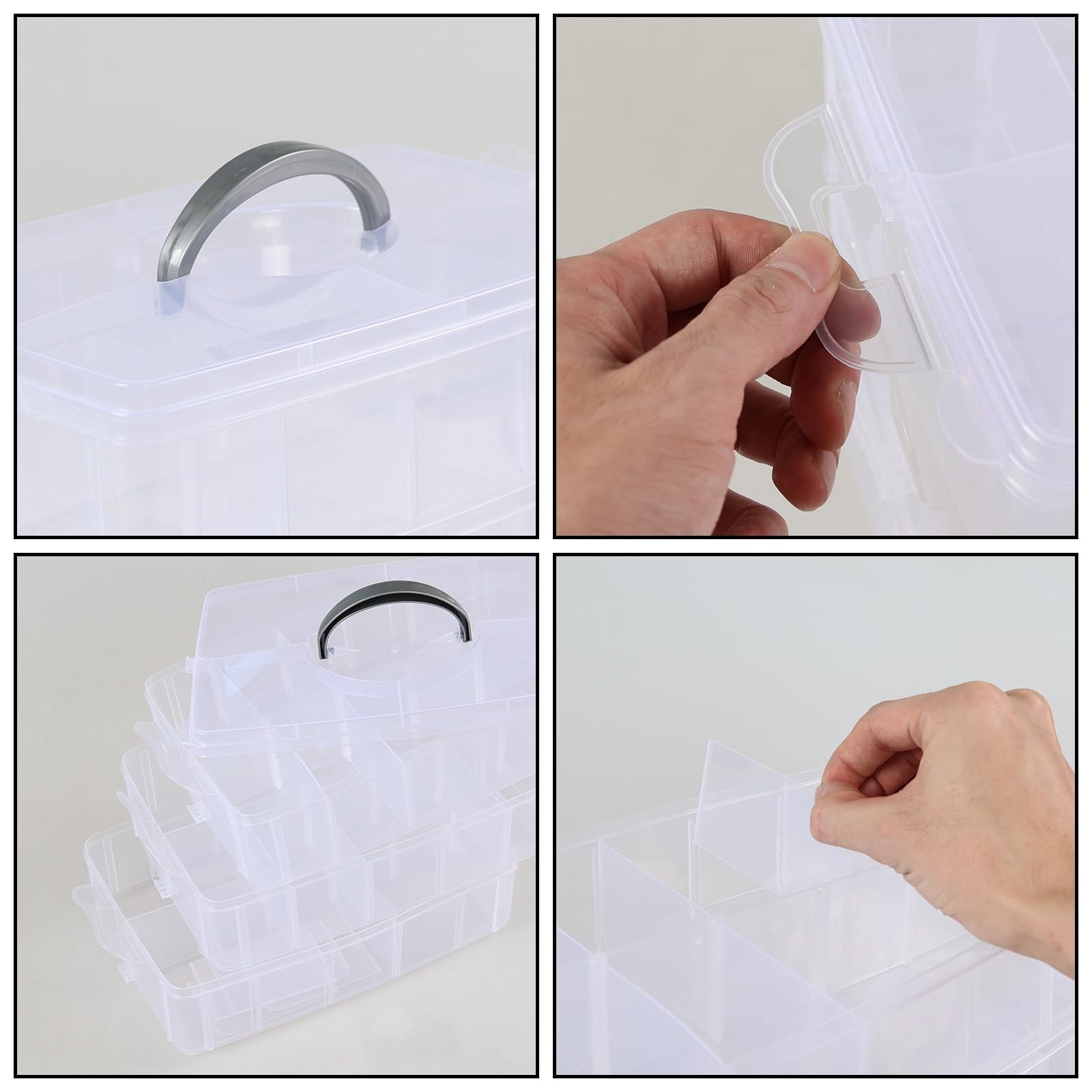 3-layer Stackable Craft Storage Box with 30 Grids, Clear Compartment Organize...