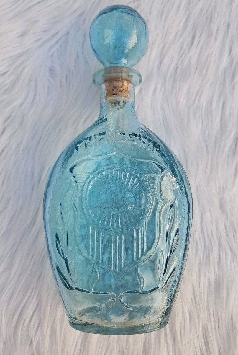Vtg 1970s Lord Calvert Whiskey Blue Glass Friendship Decanter 11” Bottle Empty