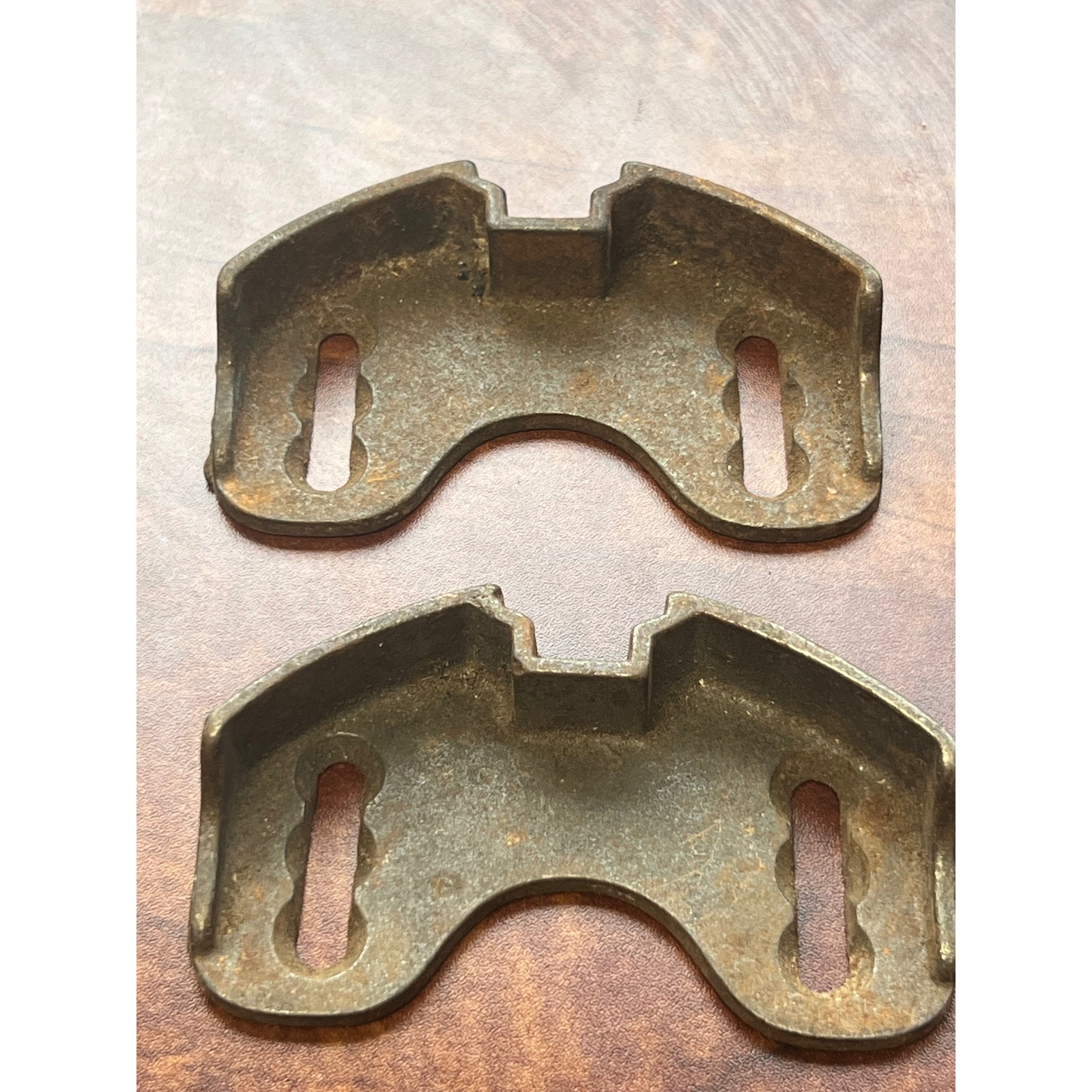 Set of 2 Vintage Cast Iron Mounting Brackets Slot Hardware Industrial Rustic