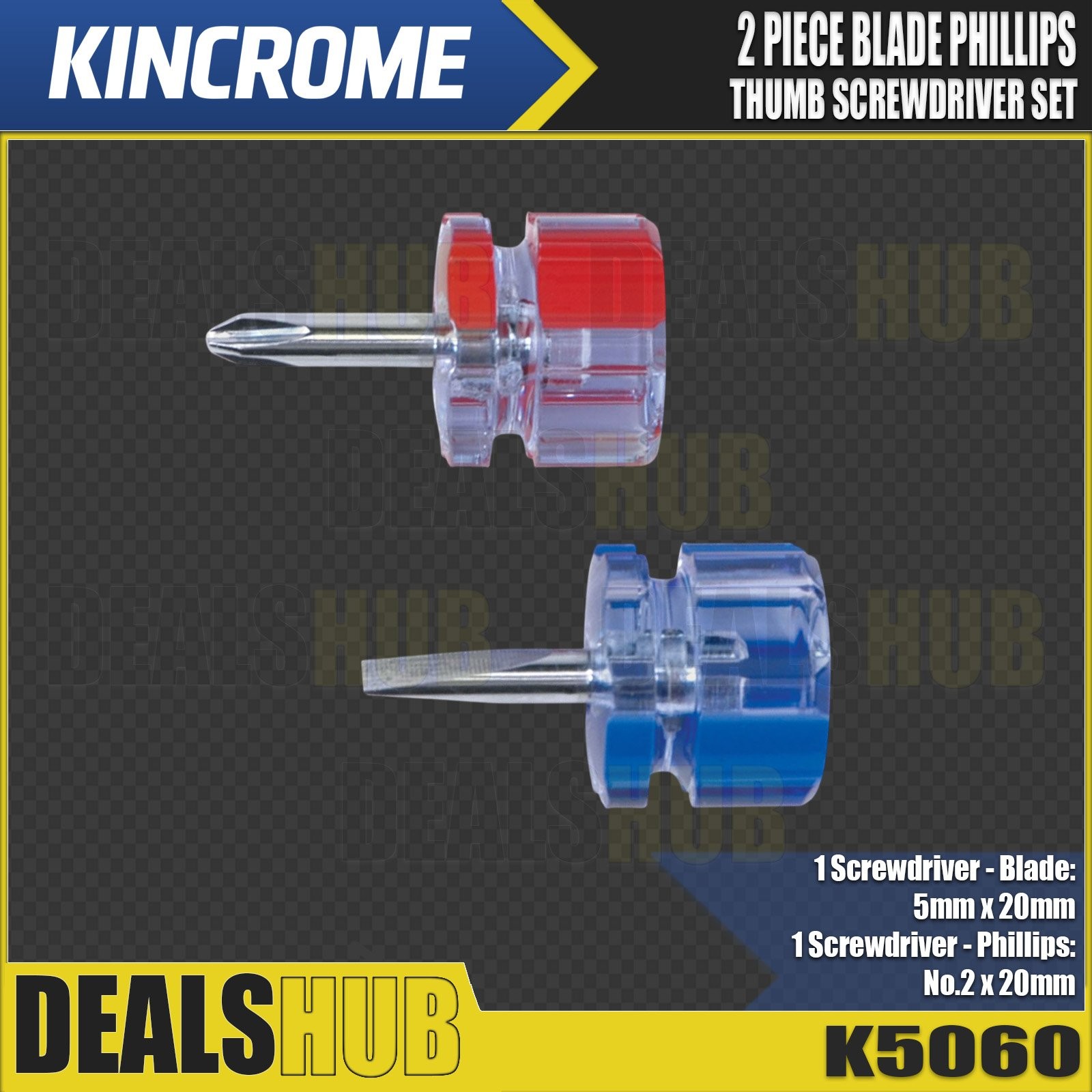Kincrome 2 Piece Thumb Screwdriver Set Phillips Blade Silicone Steel K5060