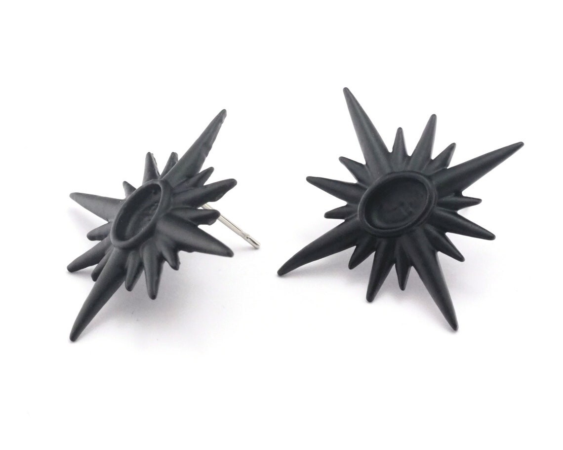 1 pair Star earring Base Blank Bezel Black Painted Brass setting 32x28mm 4411