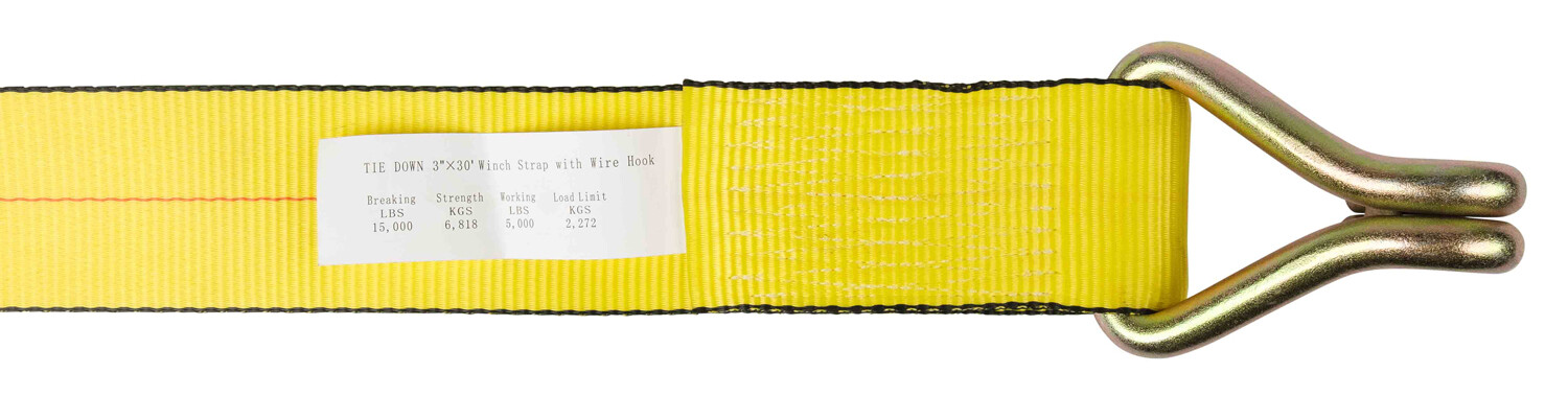 (12 Pack) 3"X30' Winch Straps w/wire hook, WLL 5000 Flatbed Tie Down Strap