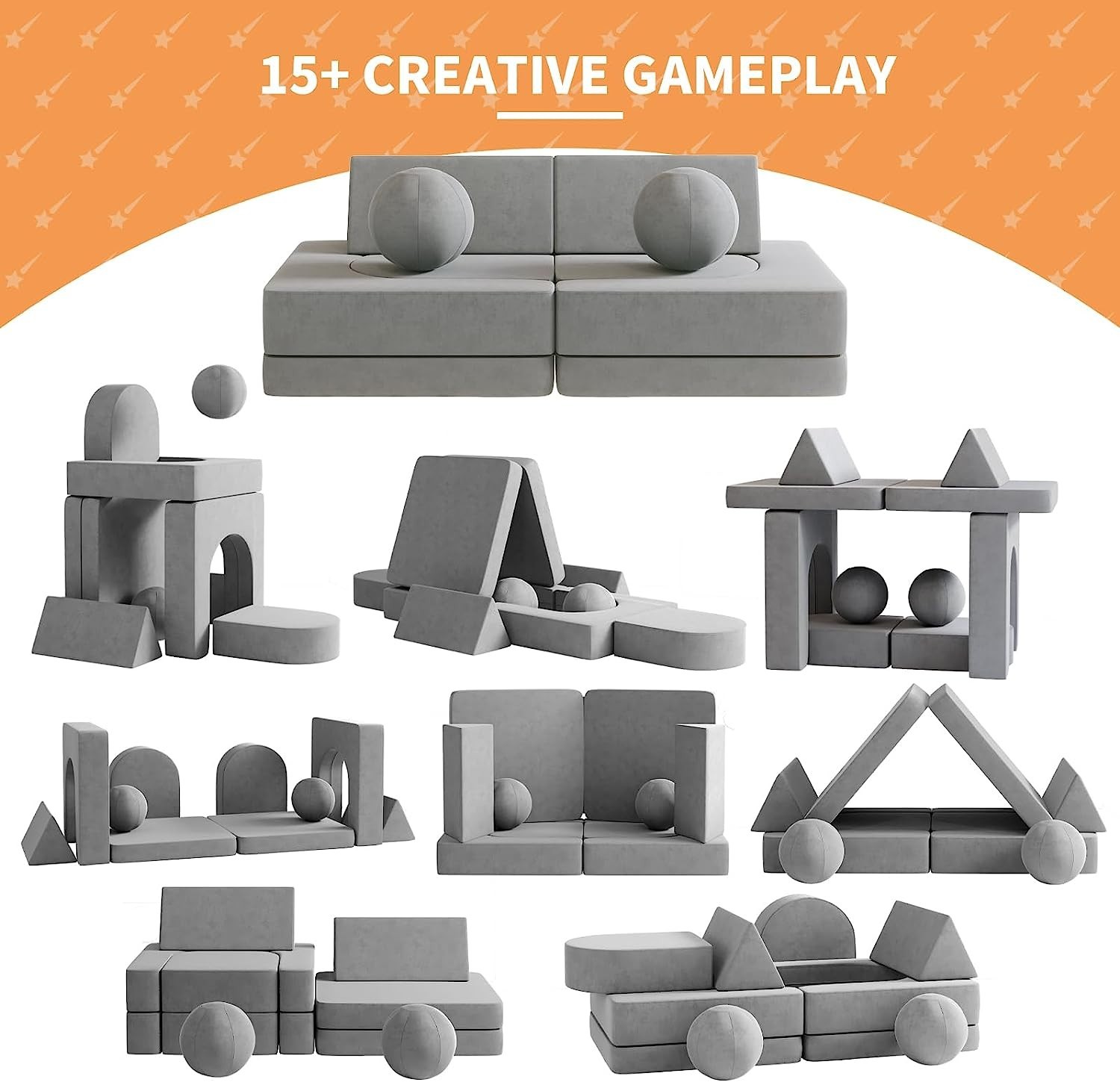 Wanan 10Pcs Kids Modular Sofa Set, Convertible Toddler Play Couch w/ 2 Balls