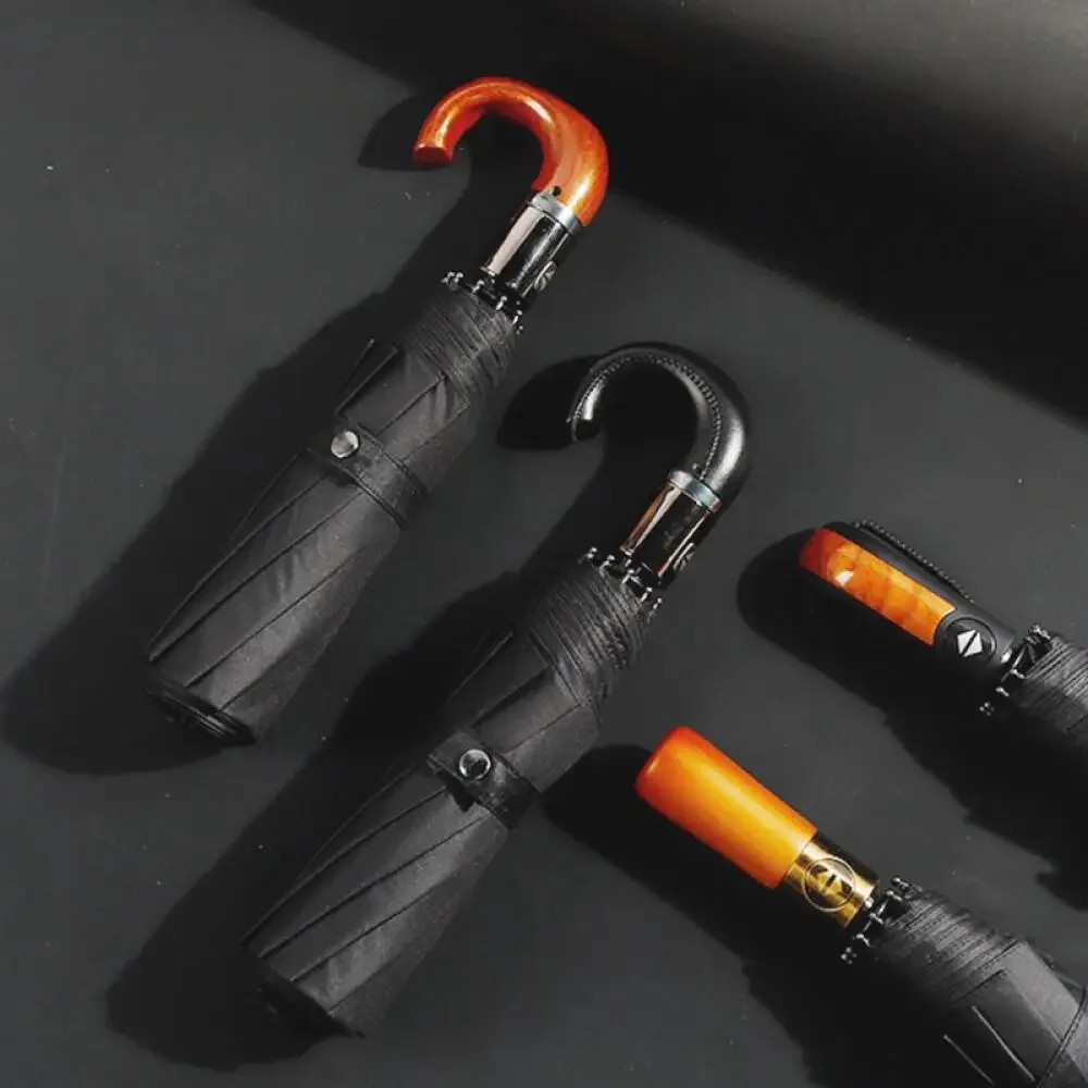 Auto Open Umbrella Self Opening Black Rubber Coating Sun Shield Curved Handle