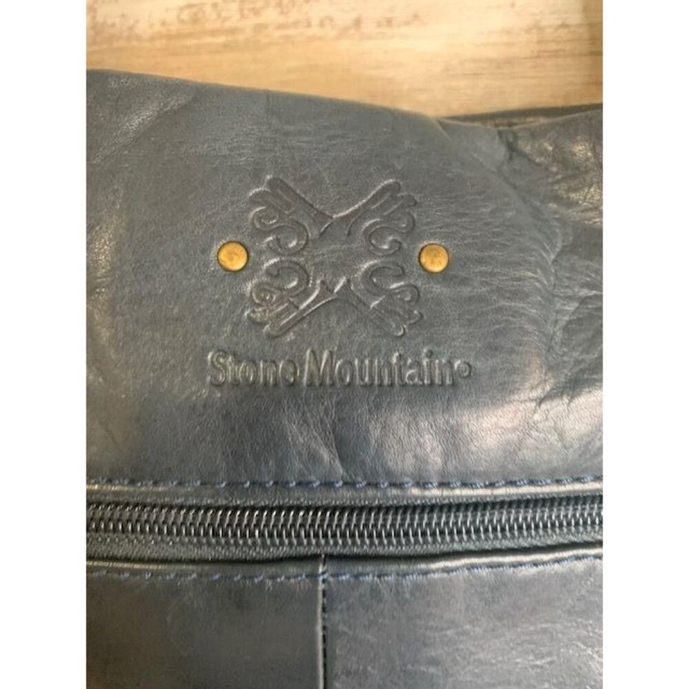 Stone Mountain Dark Teal Leather Studded Shoulder & Zipper Closure