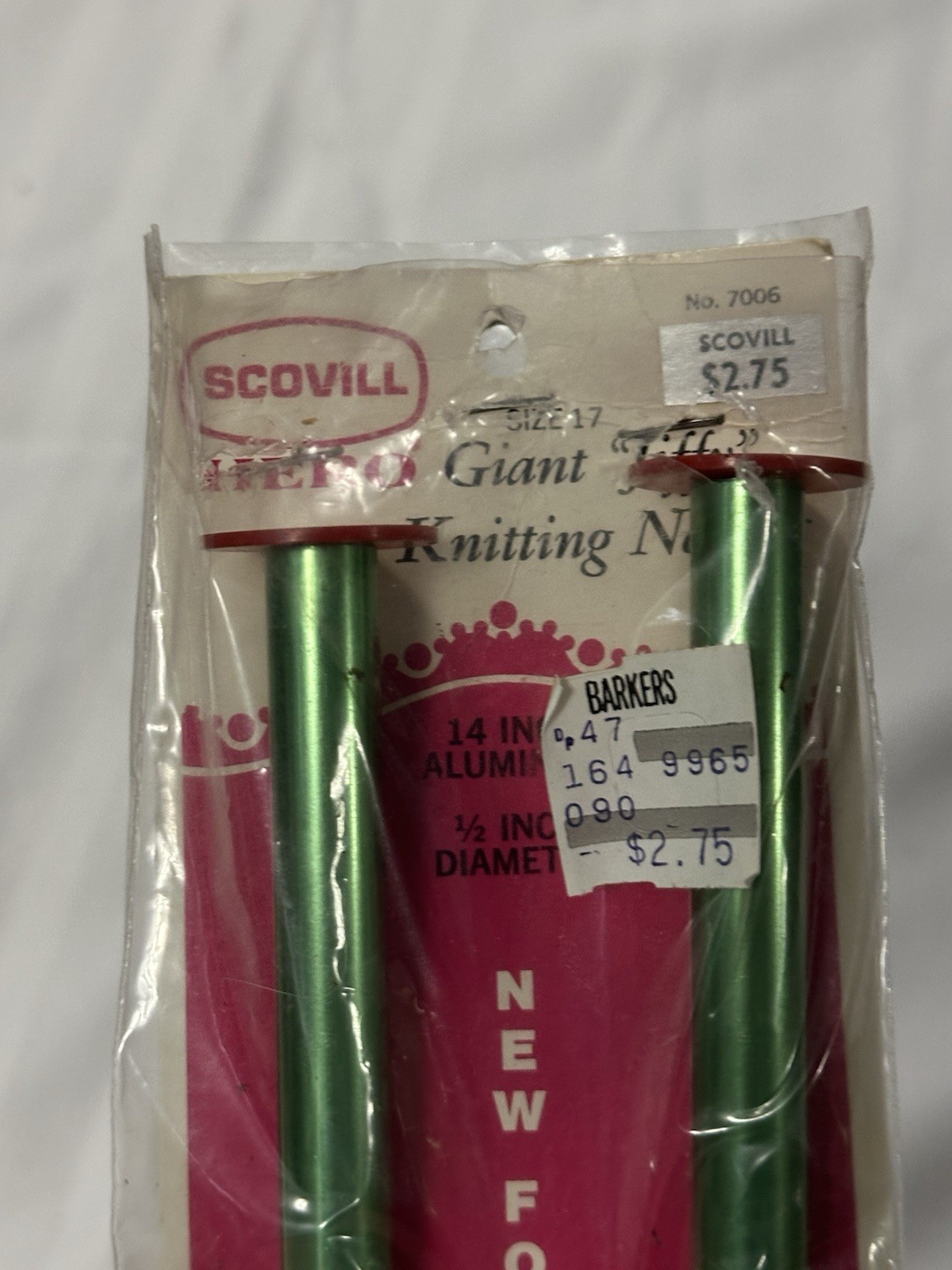 Vintage Scovill Hero Giant Jiffy Knitting Needles 14” Aluminum 1/2” Dia No 7006