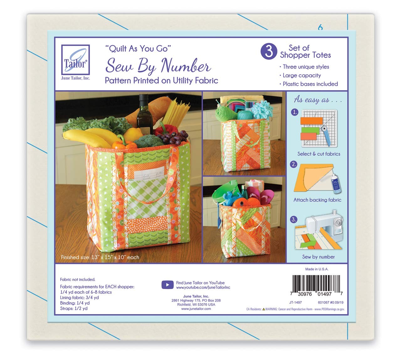 June Tailor Inc Quilt As You Go Shoppers Totes-3pk QAYG Sew/Nbr One Size, 0