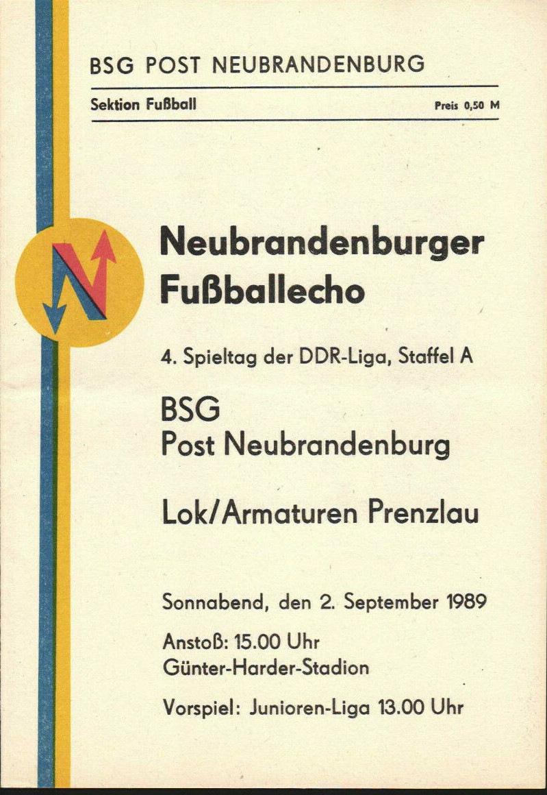 Ddr-League 89/90 Bsg Post Neubrandenburg - Lok/Armaturen Prenzlau, 02.09.1989