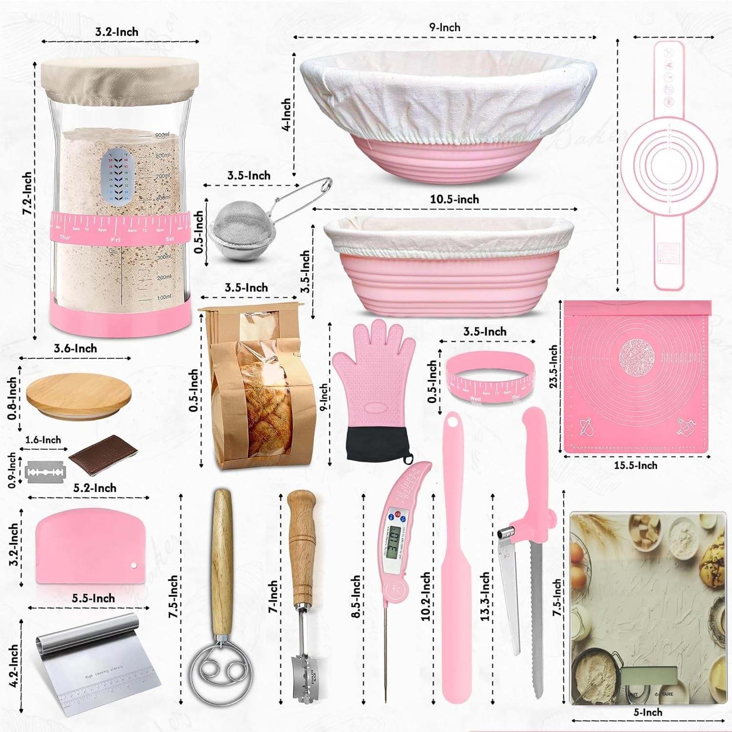 Complete 23 Piece Sourdough Bread Making Kit with Silicone Tools & Baking Guide