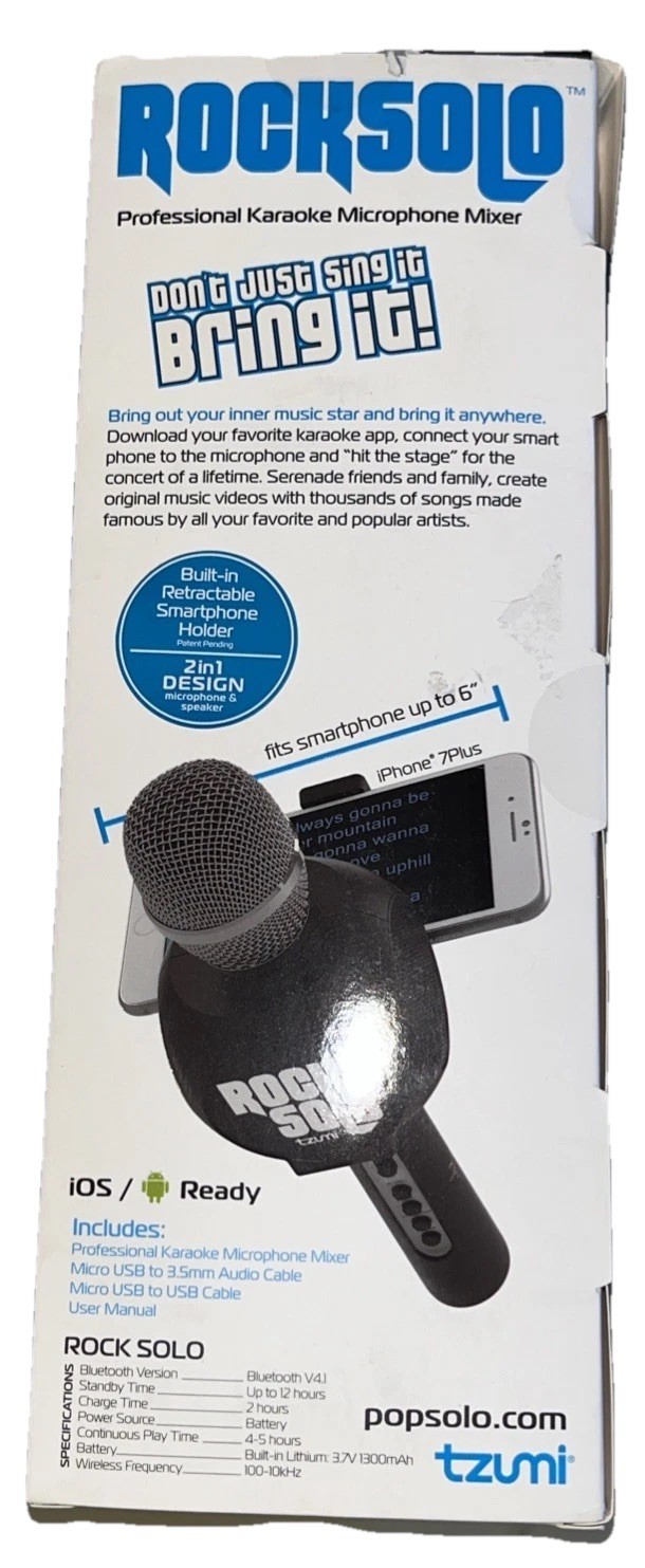 Tzumi Rock Solo Bluetooth Karaoke Mic w/ Speaker & Phone Holder –Open Box-Tested