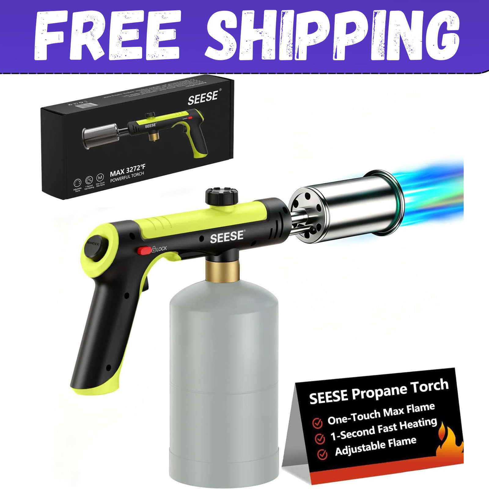 SEESE Powerful Propane Torch Gun,Kitchen Cooking Torch With One-Touch Max Fir...
