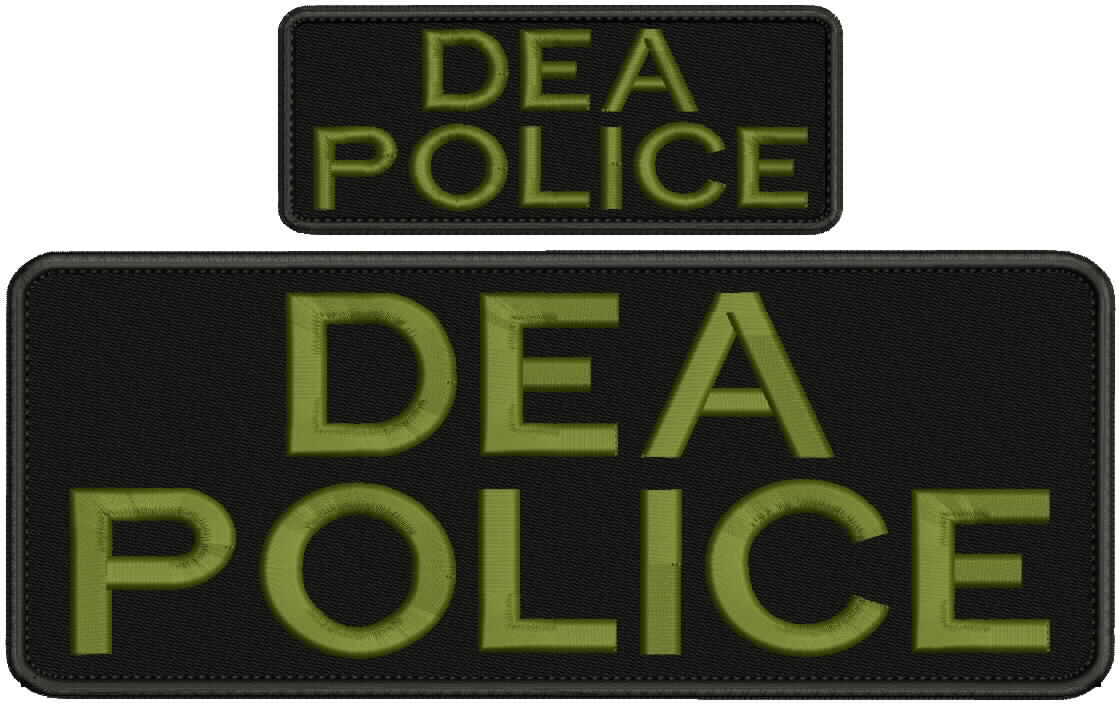 Dea Police embroidery patches 4x10 and 2x5 hook on back letters od green