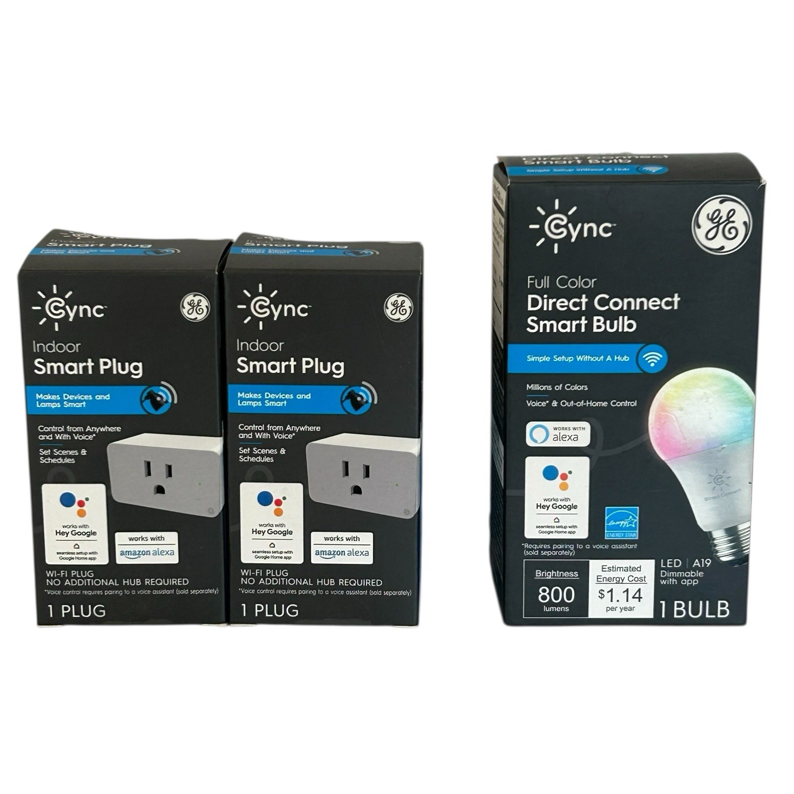 2 GE Cync Indoor Smart Plugs And 1 Cync Full Color Direct Connect Smart Bulb NIB