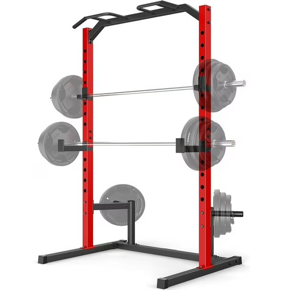 Adjustable Power Rack Power Cage Squat Rack with Pull Up Bar & J-Hooks Fitness