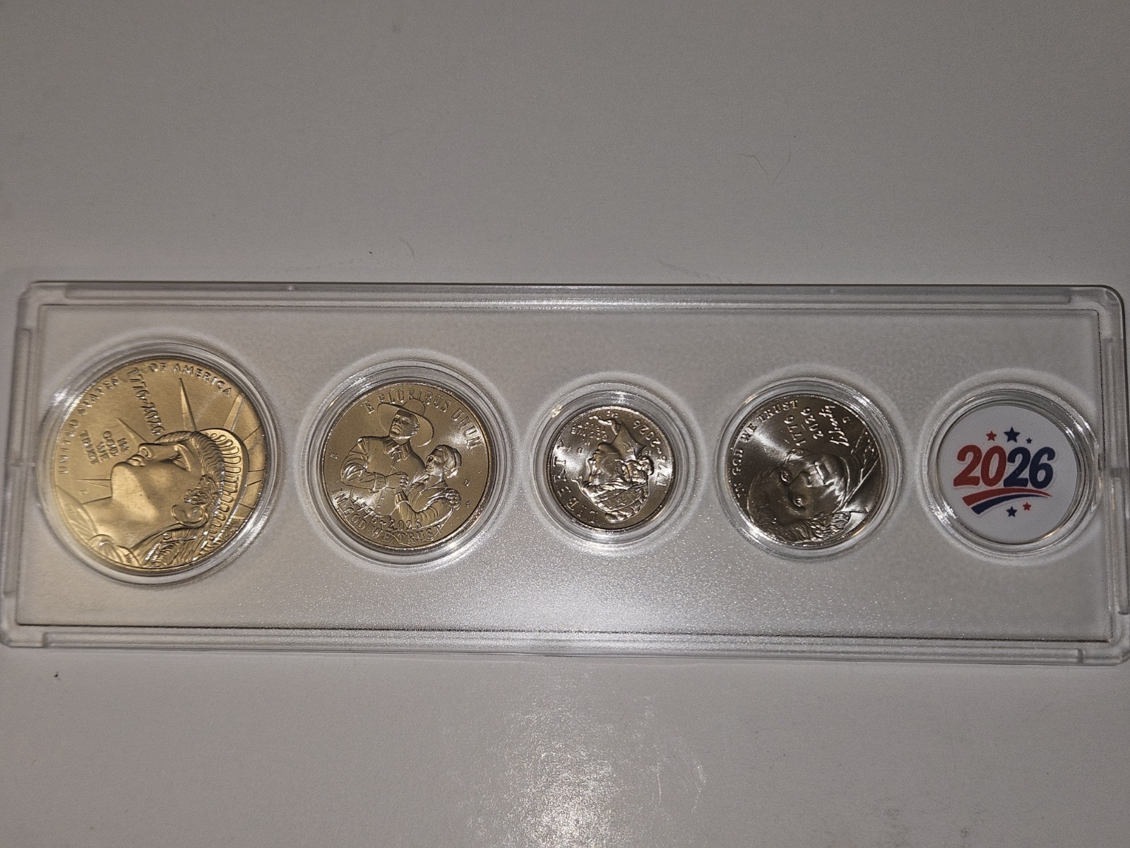 1776-2026 D Uncirc. Set 250th Birth in New Holder 4 BU Coins Half Dollar Nickel