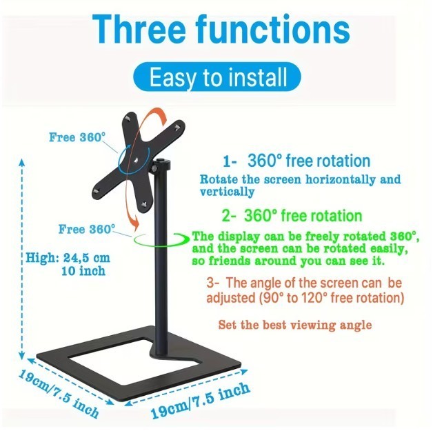 Swivel & Tilt Stand Black for Echo Show 15 Steel VESA Mount 360° Rotation+ Tilt