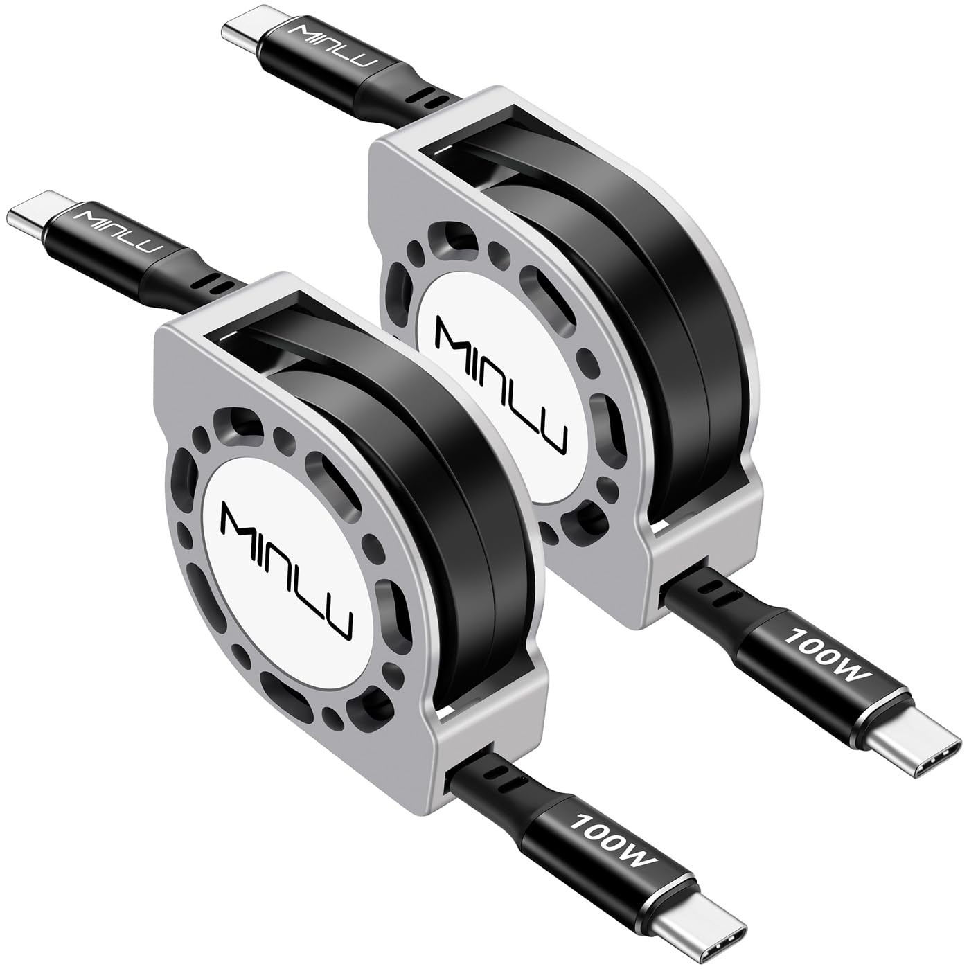 Retractable USB C to USB C Cable4 Ft, 2Pack,100W USBC 5A Fast Charging Cord, ...
