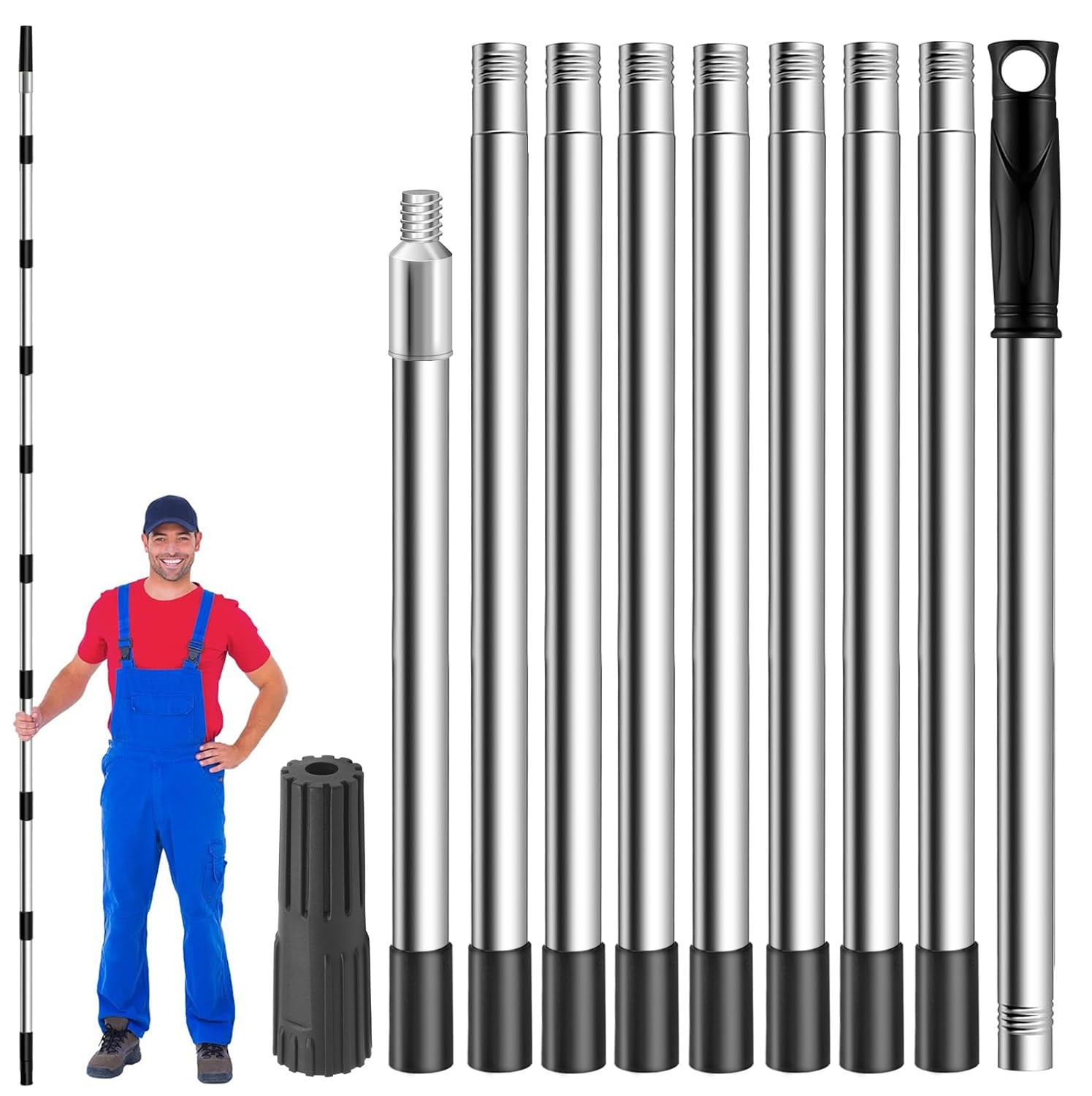 Paint Roller Extension Pole 11.8Ft,10 Segmented Lightweight 11.8 feet, Silver