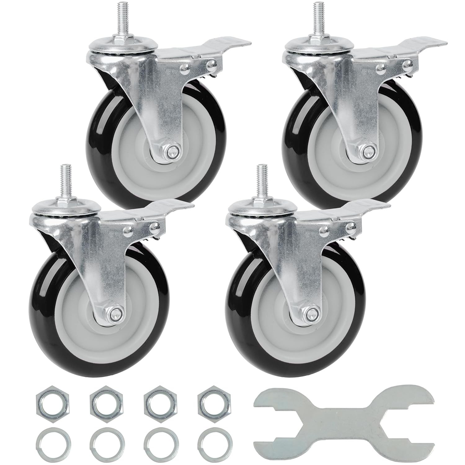 Finnhomy Swivel Caster Wheels 5 Inch Threaded Stem Casters Set of 4 Black