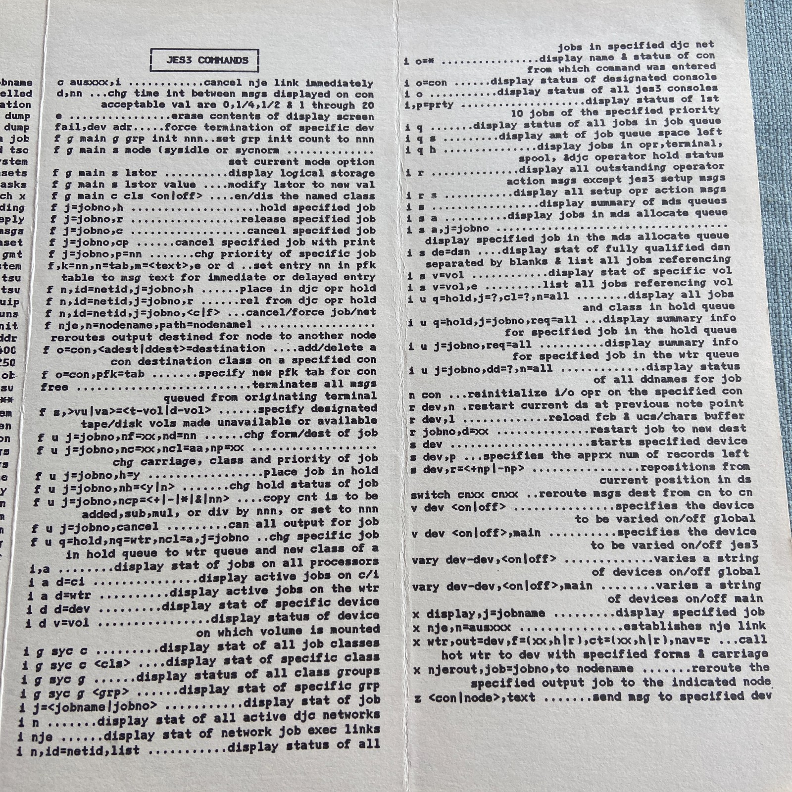 Vintage IBM Internal Use Only STD/IS Quick Reference Guide Commands IMS CIMPAC I
